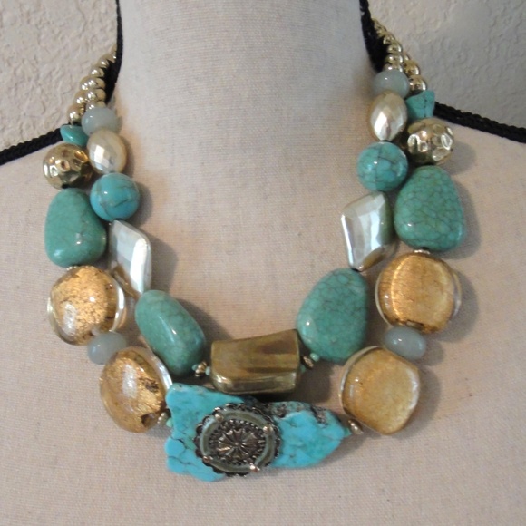 Gold & Turq. Necklace - Picture 2 of 6